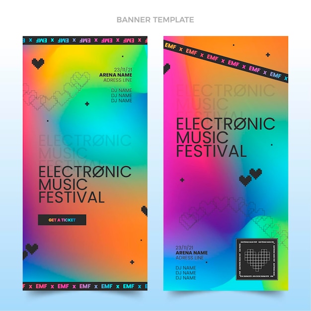 Vector gratuito banners verticales de festival de música colorido degradado