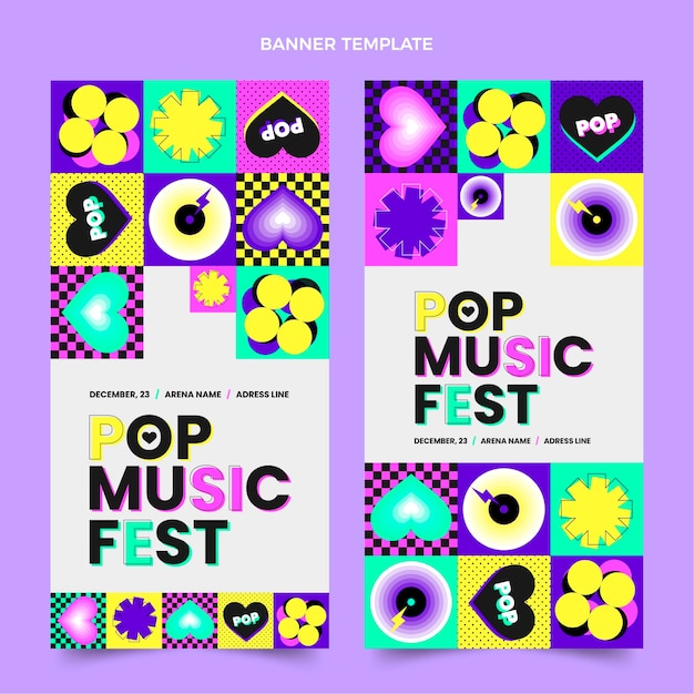 Vector gratuito banners verticales de festival de música de mosaico de diseño plano