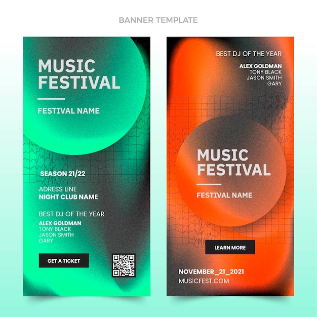 Vector gratuito banners verticales de festival de música de textura degradada