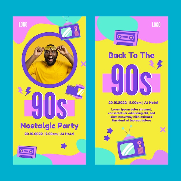 Vector gratuito banners verticales de fiesta de los 90 dibujados a mano