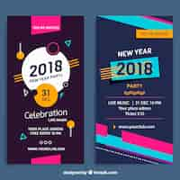 Vector gratuito banners verticales de fiesta de año nuevo 2018 estilo memphis