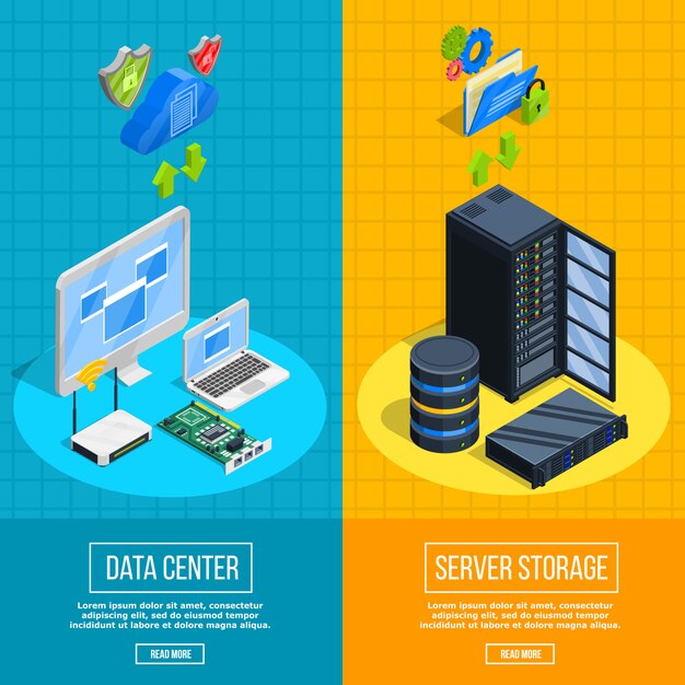 Banners verticales de hardware del servidor