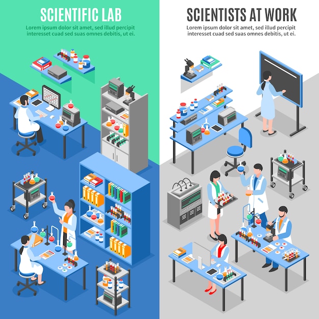 Banners verticales de laboratorio de ciencias