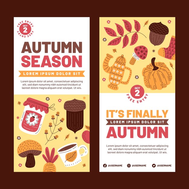 Banners verticales planos establecidos para la celebración de otoño