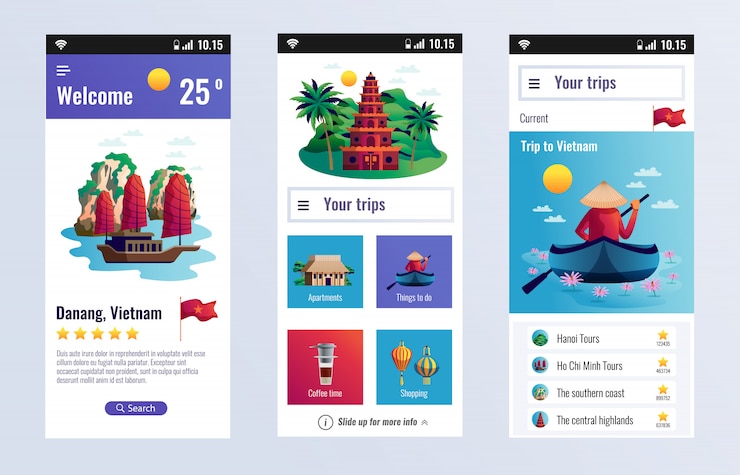 Vector gratuito banners verticales de viaje de vietnam