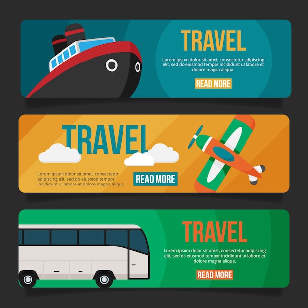 Vector gratuito banners de viaje con diseño plano