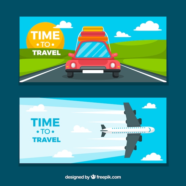Vector gratuito banners de viaje con diseño plano