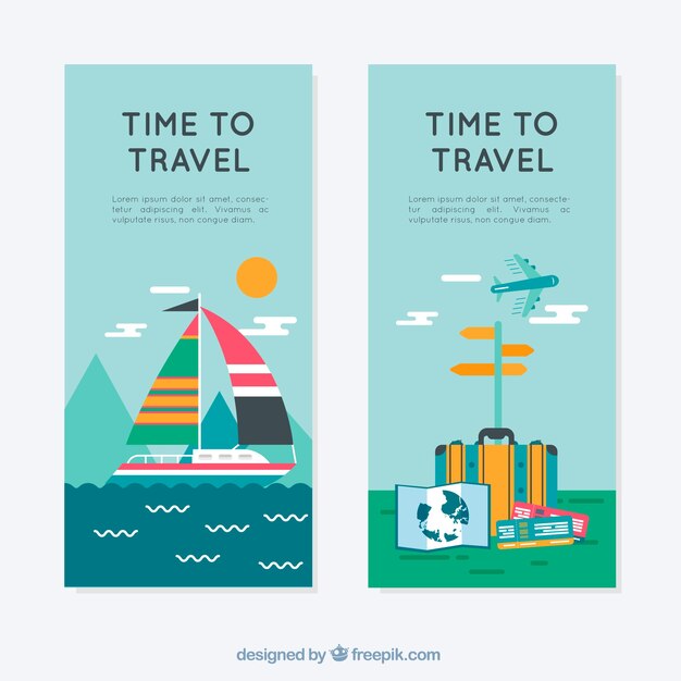 Banners de viaje de verano en diseño plano 