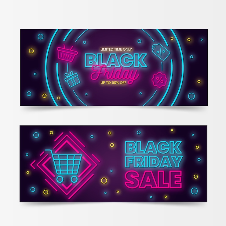 Vector gratuito banners de viernes negro con diseño de neón