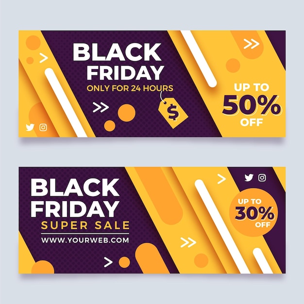 Banners de viernes negro en diseño plano