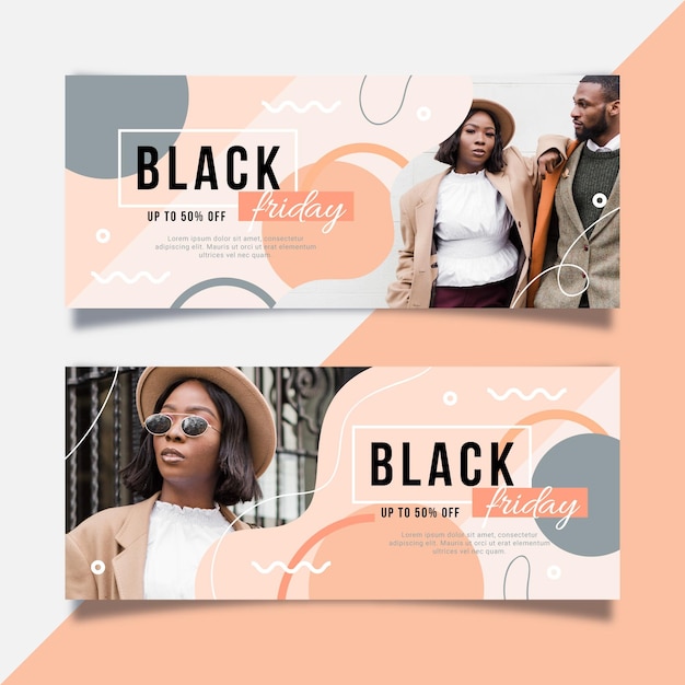 Vector gratuito banners de viernes negro con foto en diseño plano