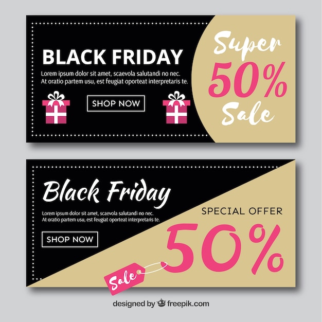 Vector gratuito banners de viernes negro en negro y beige