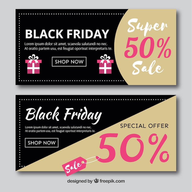 Vector gratuito banners de viernes negro en negro y beige