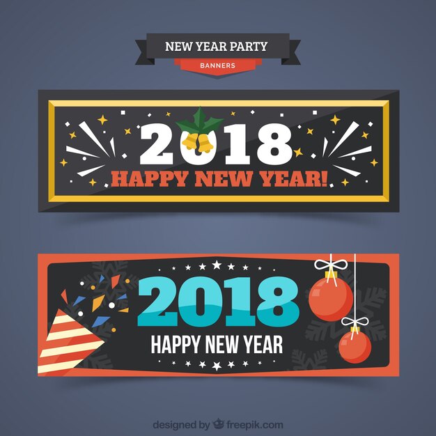 Vector gratuito banners vintage de año nuevo 2018