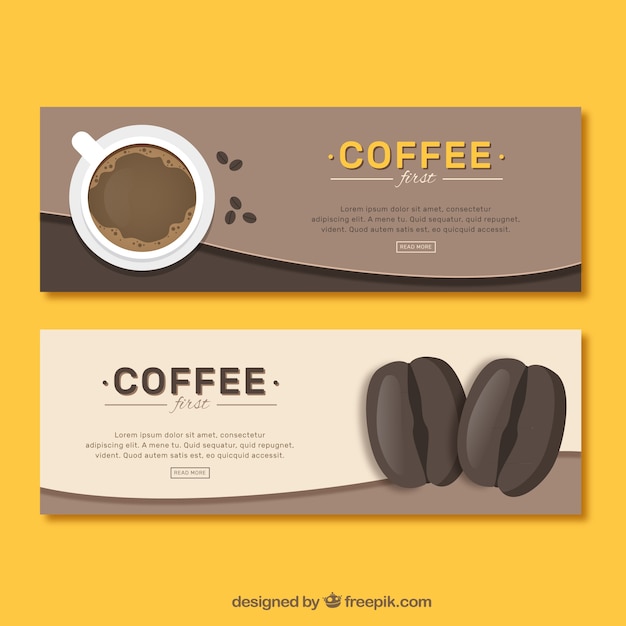 Banners vintage de café y granos de café