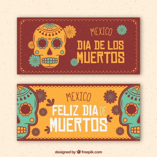 Banners vintage de calaveras mexicanas decorativas