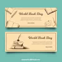 Vector gratuito banners vintage para el día mundial del libro