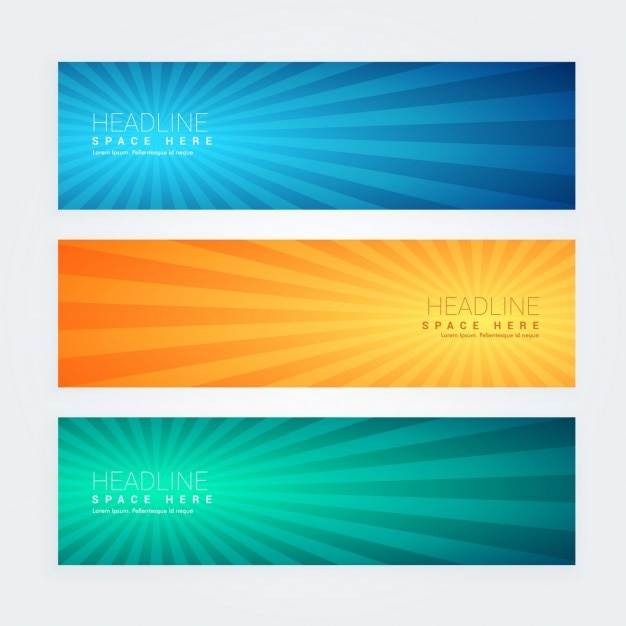 Vector gratuito banners vintage con efecto de rayos de sol