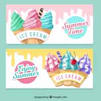 Vector gratuito banners vintage de helados