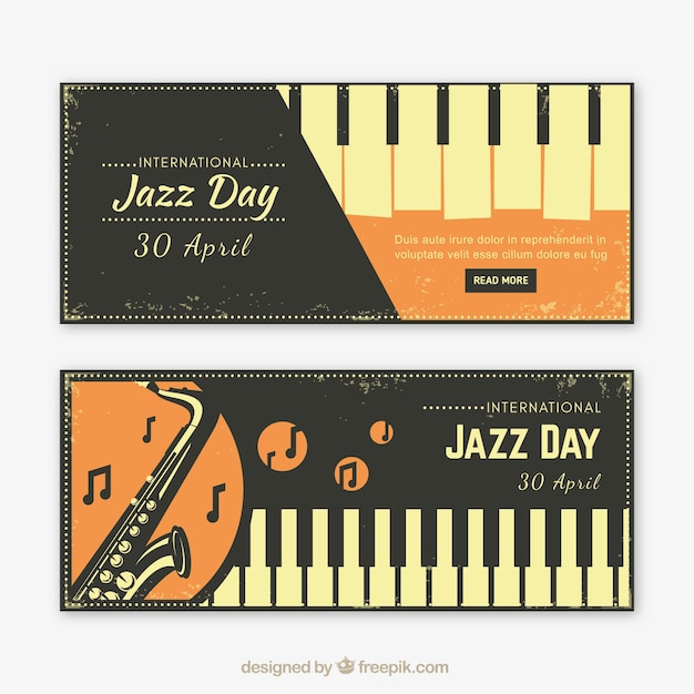 Vector gratuito banners vintage de instrumentos musicales para jazz