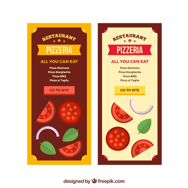 Vector gratuito banners vintage de pizzería en diseño plano