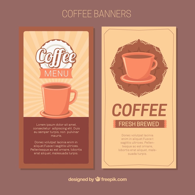 Vector gratuito banners vintage con tazas de café