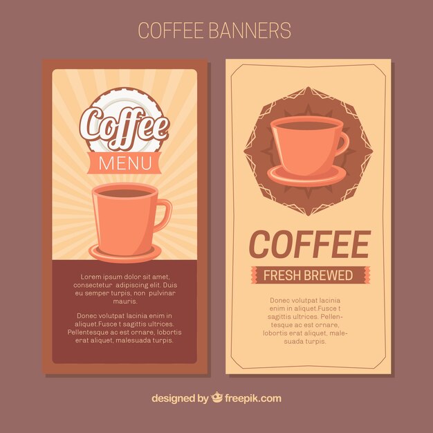 Banners vintage con tazas de café 