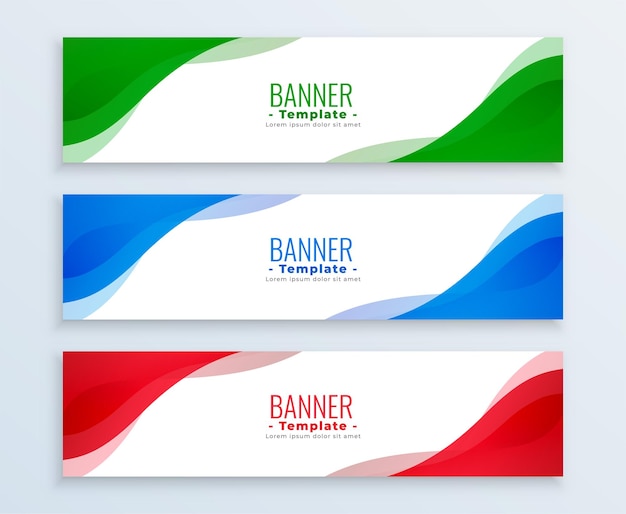 Banners de visualización modernos en tres colores.