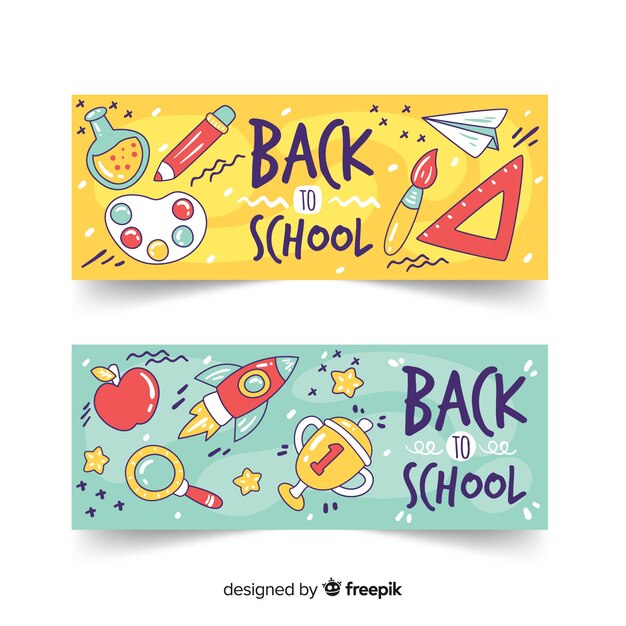 Banners de la vuelta al cole dibujados a mano