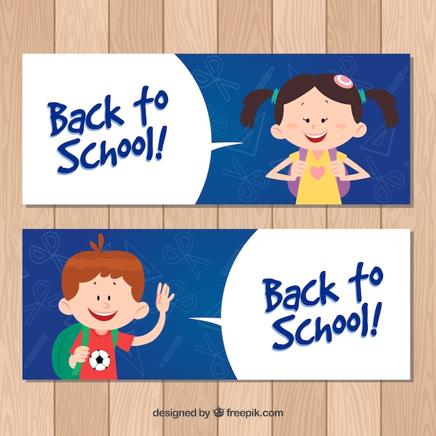 Vector gratuito banners de la vuelta al cole con niños felices