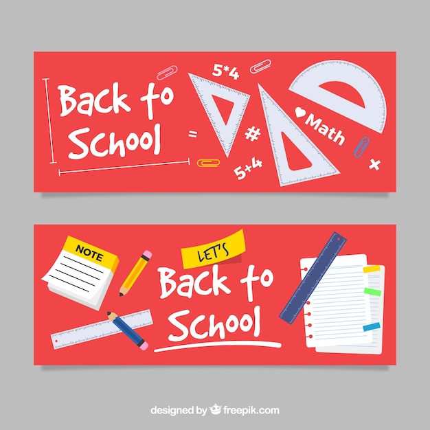 Vector gratuito banners de la vuelta al colegio con accesorios