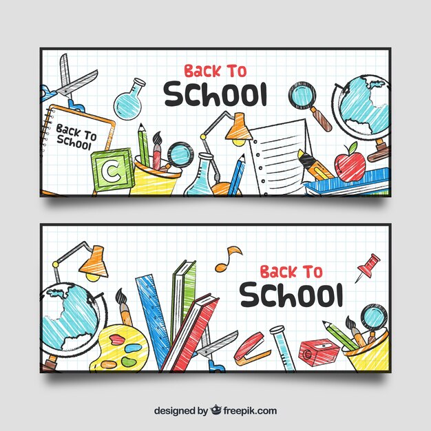 Banners de vuelta al colegio dibujados a mano