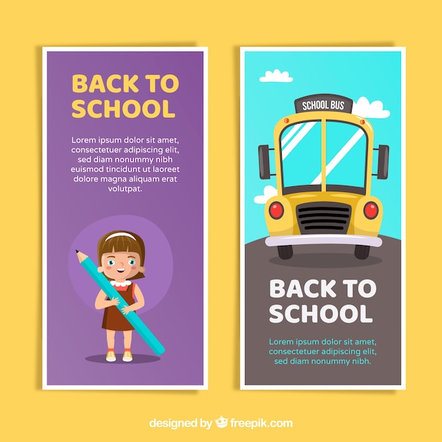 Vector gratuito banners de vuelta al colegio con diseño plano