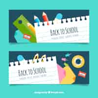 Vector gratuito banners de vuelta al colegio con diseño plano