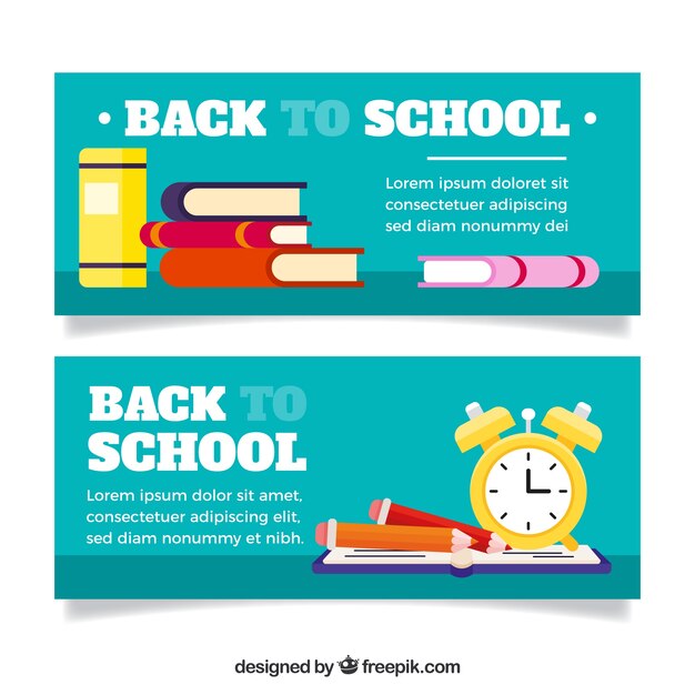 Banners de vuelta al colegio con diseño plano