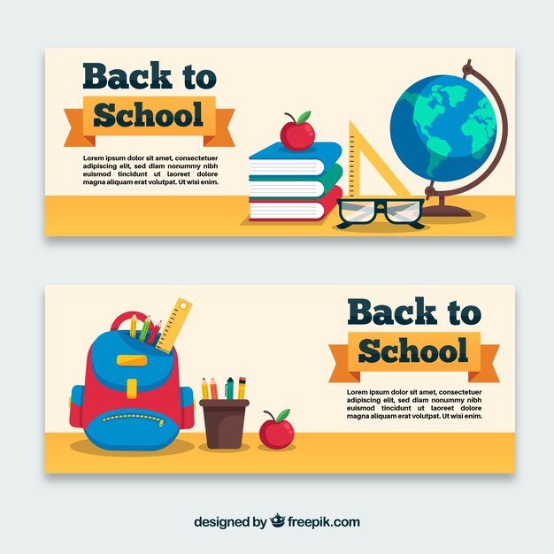 Banners de vuelta al colegio con diseño plano