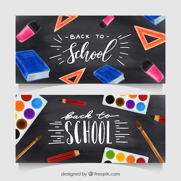 Vector gratuito banners de vuelta al colegio con elementos