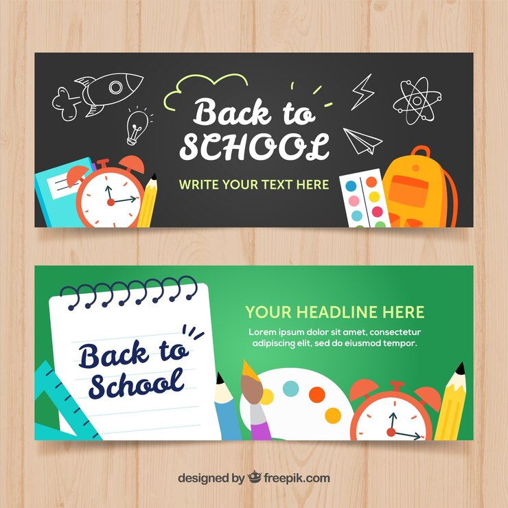 Vector gratuito banners de vuelta al colegio con elementos
