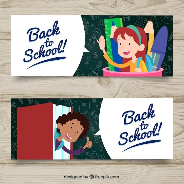 Banners de vuelta al colegio con estilo de dibujo a mano