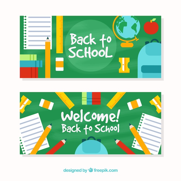 Vector gratuito banners de vuelta al colegio en estilo plano