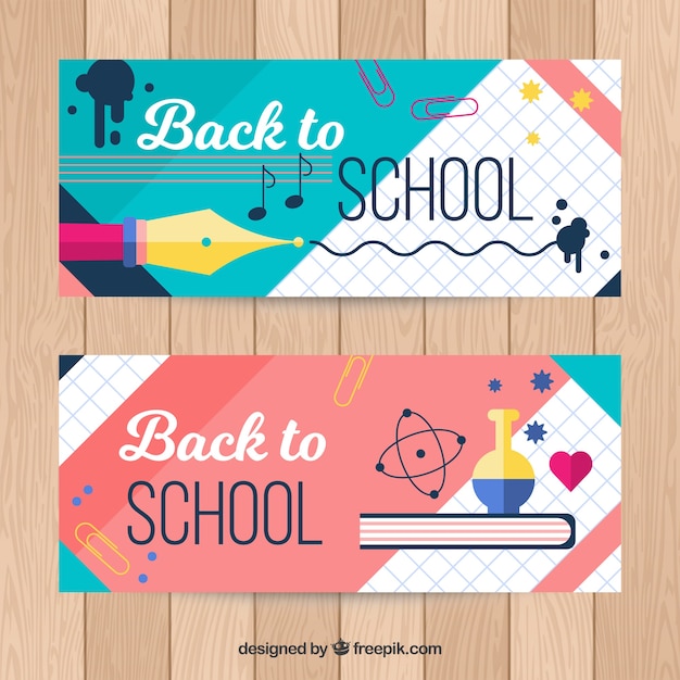 Banners de vuelta al colegio en estilo plano