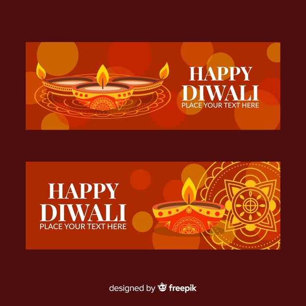 Banners web coloridos de diwali con diseño plano