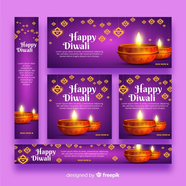 Banners web realistas de diwali