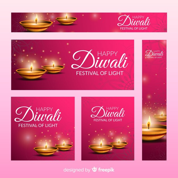 Banners web realistas de diwali