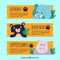 Vector gratuito banners de zoo con animales alegres