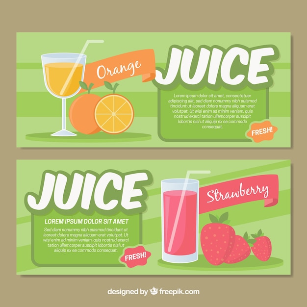 Vector gratuito banners de zumos de fruta en diseño plano