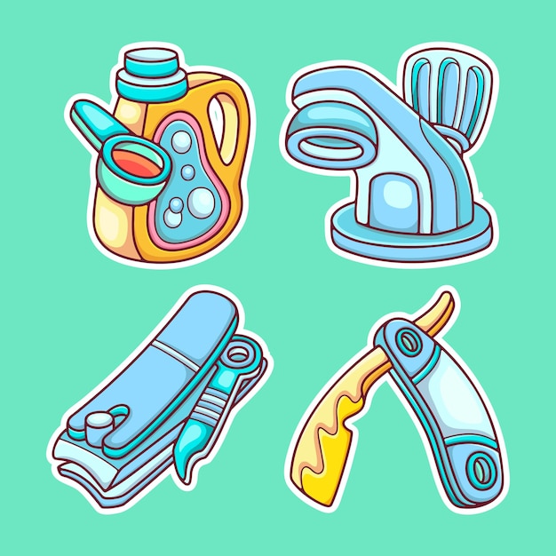 Baño etiqueta iconos dibujado a mano para colorear vector