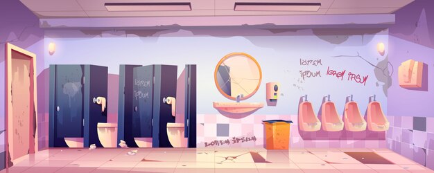 Baño público sucio con inodoro desordenado