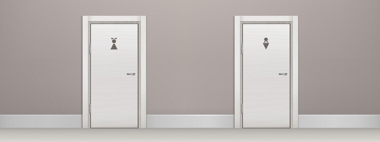 Vector gratuito baño público wc entrada de visitantes masculinos y femeninos