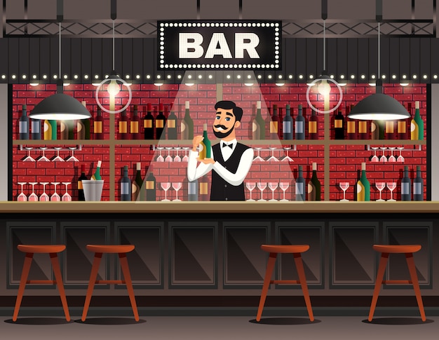 Vector gratuito bar interior composición realista